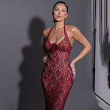 Fashion Style Temperament Slim Halterneck Lace Long Dress RS-24503