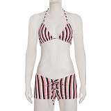 Halter Neck Tie Triangle Bra Low Waist Shorts Swimsuit Bikini Set RS-32686