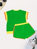 Fashion Printed Girls Short Sleeves Patchwork Two Pieces Sets SH-391154