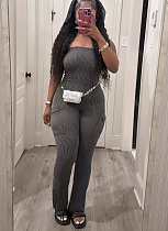 Fashion Solid Color Ribbed Pocket Sexy Hot Girl Tight Jumpsuit RS-8918