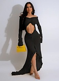 Sexy V-neck Solid Color See-through Long Sleeve Dress CYA-901194