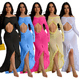 Sexy V-neck Solid Color See-through Long Sleeve Dress CYA-901194