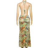 Sexy Backless Halter Neck Dress With Beaded Necklace RS-61483