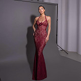 Fashion Style Temperament Slim Halterneck Lace Long Dress RS-24503