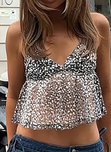 Sexy Hot Girl Sequined Suspenders V-neck Backless Short Outer Wear Vest RS-68750