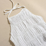 Sexy Open Back Pleated Fabric Breathable Lace Dress RS-51618
