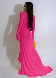 Sexy V-neck Solid Color See-through Long Sleeve Dress CYA-901194