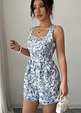 Fashionable Printed Floral Lace-up Vest Jumpsuit RS-1104