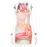 Sexy Holiday Style Printed Backless Hot Girl Hip Dress RS-25152