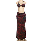 Sexy Backless Halter Neck Dress With Beaded Necklace RS-61483