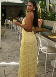 Sexy Open Back Pleated Fabric Breathable Lace Dress RS-51618