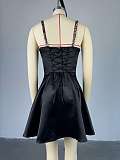 Elegant lady sequined strapless halter black short dress HK-7892