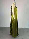 Women's halter V-neck sexy backless pleated oversized dress HK-7637