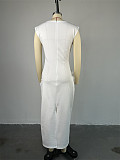 Elegant lady short-sleeved solid color pleated frilled slim maxi dress HK-7282