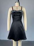 Elegant lady sequined strapless halter black short dress HK-7892
