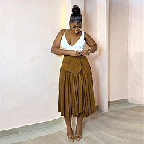 New high-waisted irregular pleated skirt mid-length A-line skirt HK-7493 New high-waisted irregular pleated skirt mid-length A-line skirt HK-7493