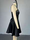 Elegant lady sequined strapless halter black short dress HK-7892
