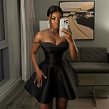 Elegant lady sequined strapless halter black short dress HK-7892