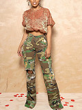 Camo Print Rave Two Pockets Cut Out Cargo Pants SH-391408