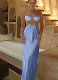 Sexy Halter Neck Satin Sling Hollow Beach Dress SUM-25179