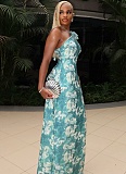 Elegant Halter Neck Blue and White Abstract Print Long Hip Dress JSD-302503