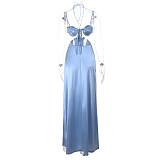 Sexy Halter Neck Satin Sling Hollow Beach Dress SUM-25179