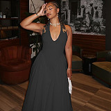 Women sexy halter sleeveless solid color long dresses JSD-300761