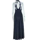 Women sexy halter sleeveless solid color long dresses JSD-300761