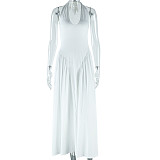Women sexy halter sleeveless solid color long dresses JSD-300761