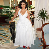 Women sexy halter sleeveless solid color long dresses JSD-300761