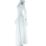 Women sexy halter sleeveless solid color long dresses JSD-300761