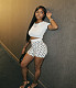 Fashionable Moon Print Elastic Slim Fit Sexy Bottoming Top Shorts Two Piece Set YSY-8997