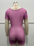 Women round collar short sleeves high-waisted tight sports yoga short jumpsuit YSY-8915