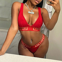 Sexy printed push-up red bikinis swimwear 2 pieces set YSY-8886