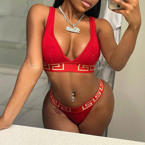 Sexy printed push-up red bikinis swimwear 2 pieces set YSY-8886