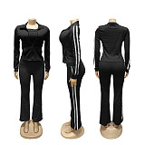 Patchwork Striped Yoga Wear Zipper Long-sleeved Coat Strapless Sport Three-piece Set SFY-702