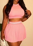 Sleeveless Belly Button Top + Pleated Skirt Sports Fashion Two-Piece Set CH-25030
