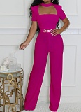 Women'S Solid Color Elegant Short Sleeve Wide Leg Jumpsuit OSM-4932
