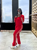 Patchwork Striped Yoga Wear Zipper Long-sleeved Coat Strapless Sport Three-piece Set SFY-702