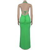 Fashion Women'S Sexy Knitted Hollow Backless Solid Color Dress BY-7407