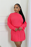 Off Shoulder Sweater Leisure Solid Pleated Short Skirt Set DY-6697