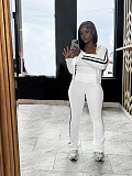 Patchwork Striped Yoga Wear Zipper Long-sleeved Coat Strapless Sport Three-piece Set SFY-702