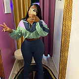 Color-splicing Zipper Cardigan Pants Sportswear Set HMI-3073