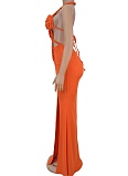 Fashion Women'S Sexy Knitted Hollow Backless Solid Color Dress BY-7407
