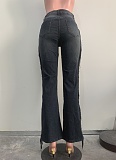 Women's Black Fashion Retro Fringe High Waist Straight Jeans ORY-5270
