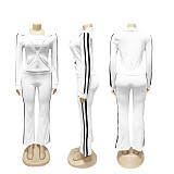Patchwork Striped Yoga Wear Zipper Long-sleeved Coat Strapless Sport Three-piece Set SFY-702
