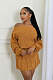 Off Shoulder Sweater Leisure Solid Pleated Short Skirt Set DY-6697
