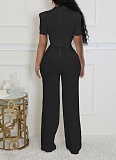 Women'S Solid Color Elegant Short Sleeve Wide Leg Jumpsuit OSM-4932