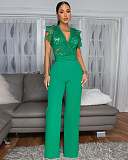 Personalized Line Lace Stitching Sleeveless Wide Leg Jumpsuit OSM-4476