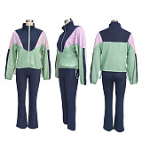 Color-splicing Zipper Cardigan Pants Sportswear Set HMI-3073